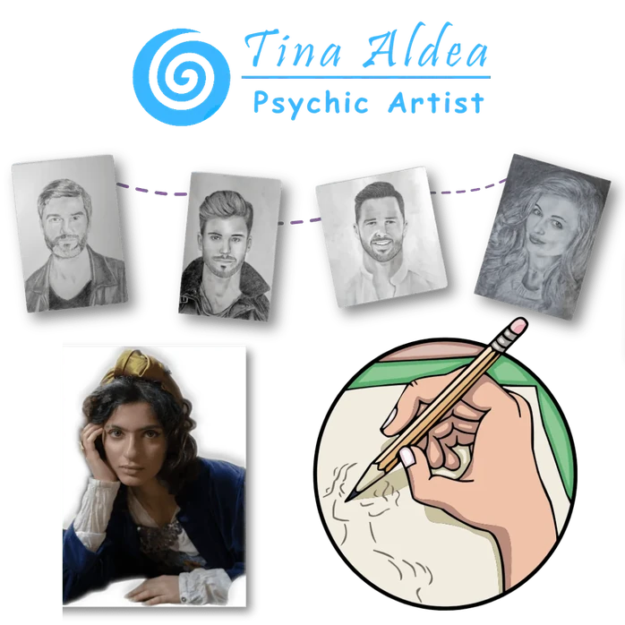 Tina Aldea psychic artist creating a personalized Soulmate Sketch